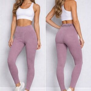Calvin Klein Performance Ribbed High-Rise Leggings Mauve Pink Size Small